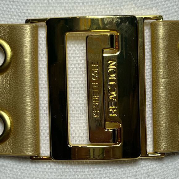 Kenneth Cole Reaction Gold Faux Leather Belt Stretch Cinch Size Medium Large - Picture 4 of 11